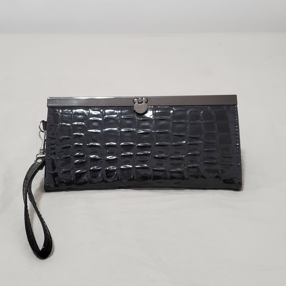 Black Croc Patterned Wristlet Wallet